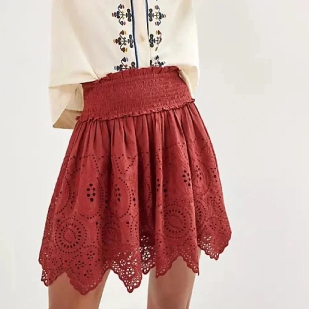 NWT Anthropologie Love the Label Eyelet Mini Skirt XS Wine